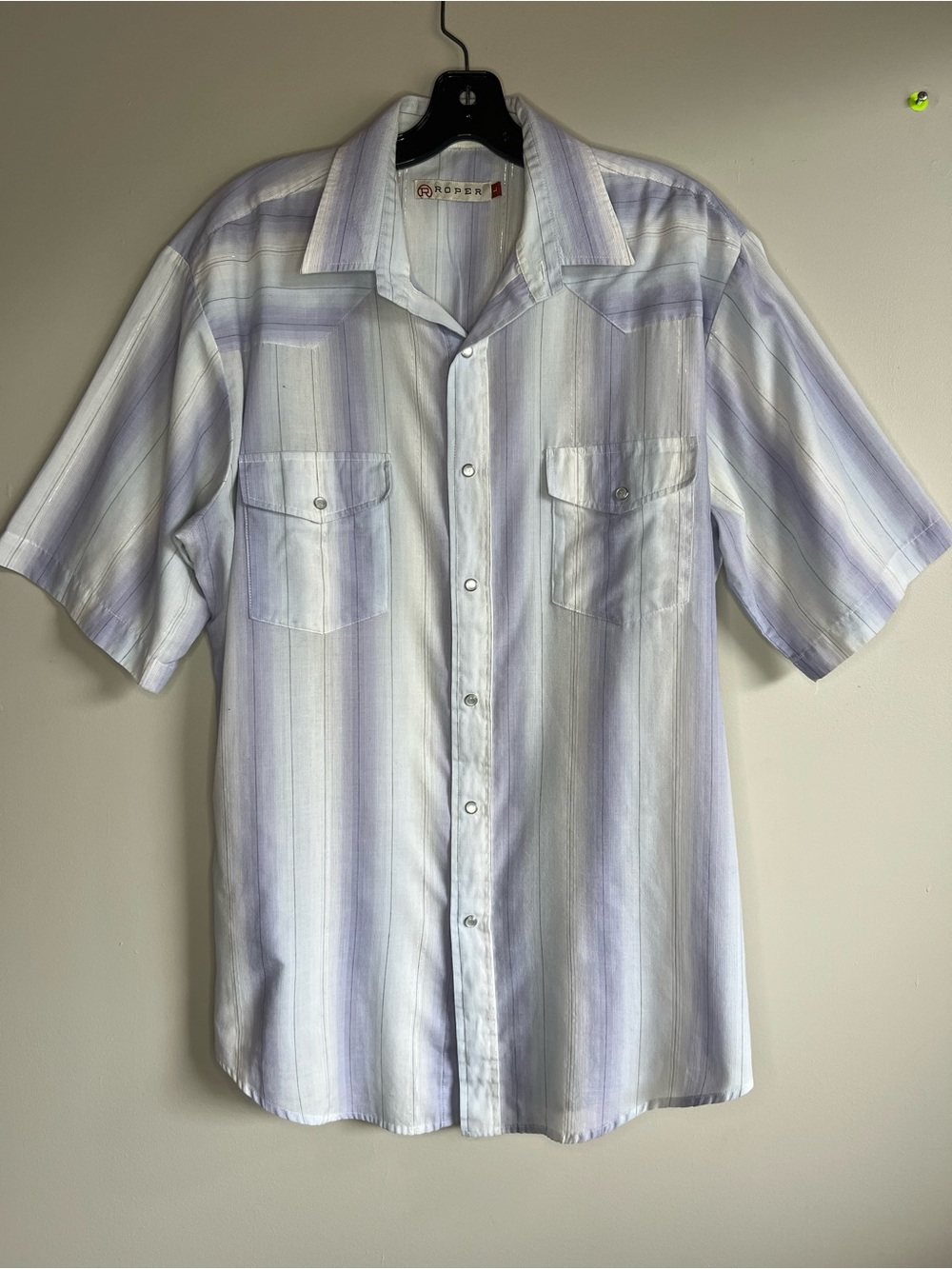 Roper Western Pearl Snap Shirt | Light Blue/Purple | Size Large Short Sleeve